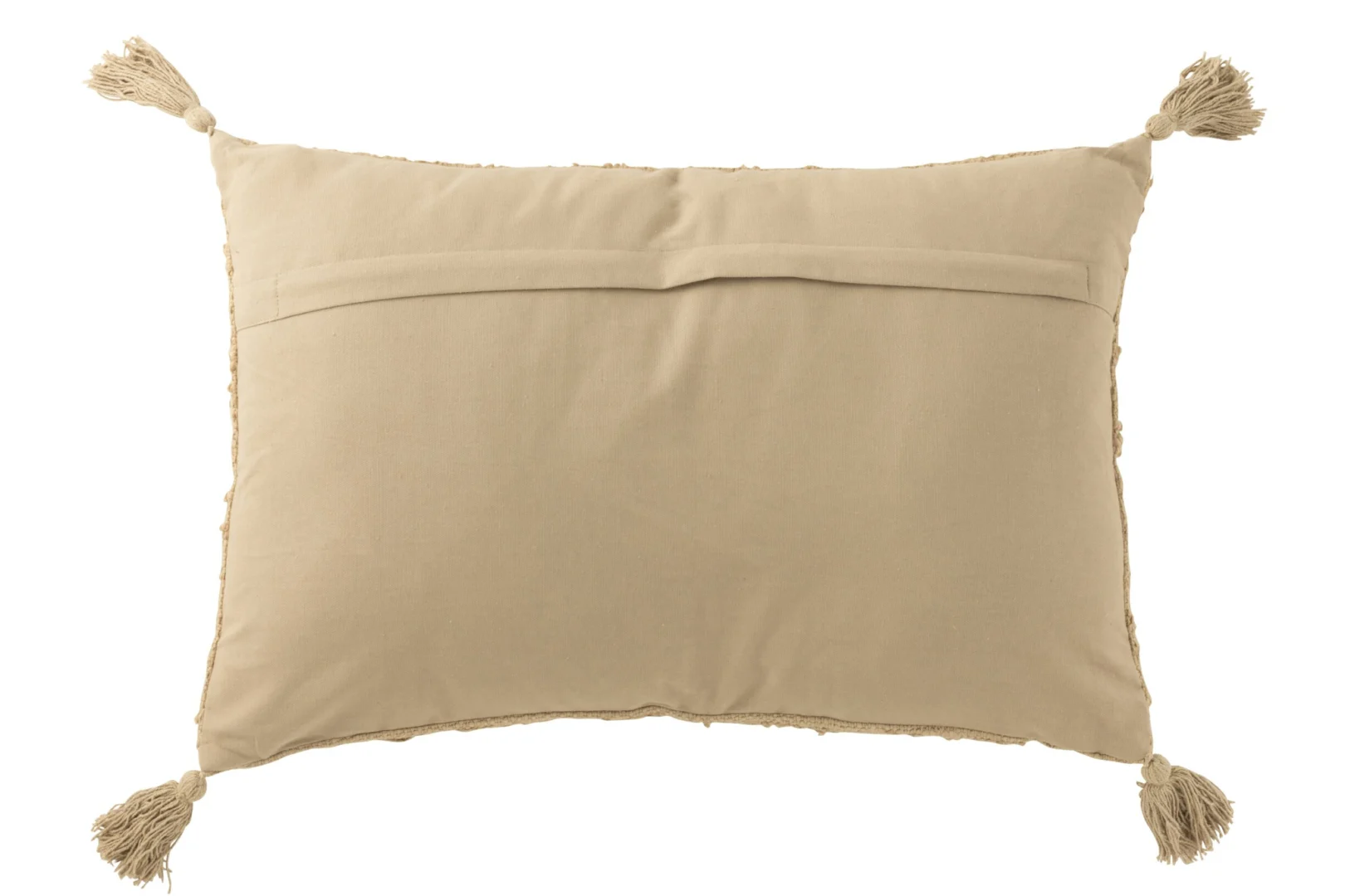 Kussen Heika beige 60x40 cm met zachte katoenlook en speelse kwastjes