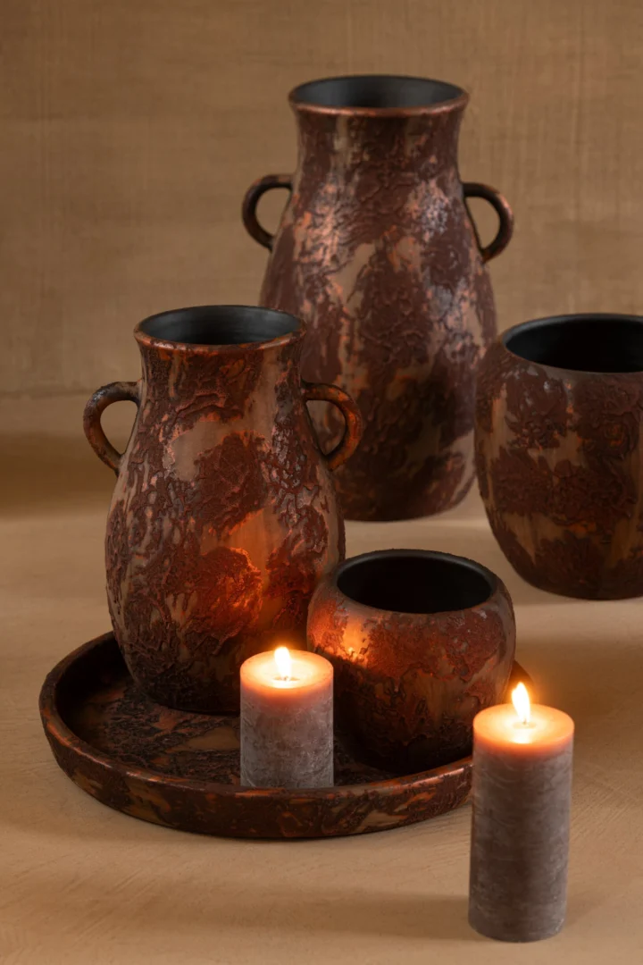 Bloempot Reelvine terracotta bruin met ronde vorm en handgrepen, warme aardse afwerking voor interieur of buiten