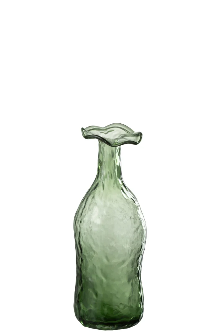 Vaas Wichmond glas groen, slank 27 cm hoog met organische rand en stevige basis