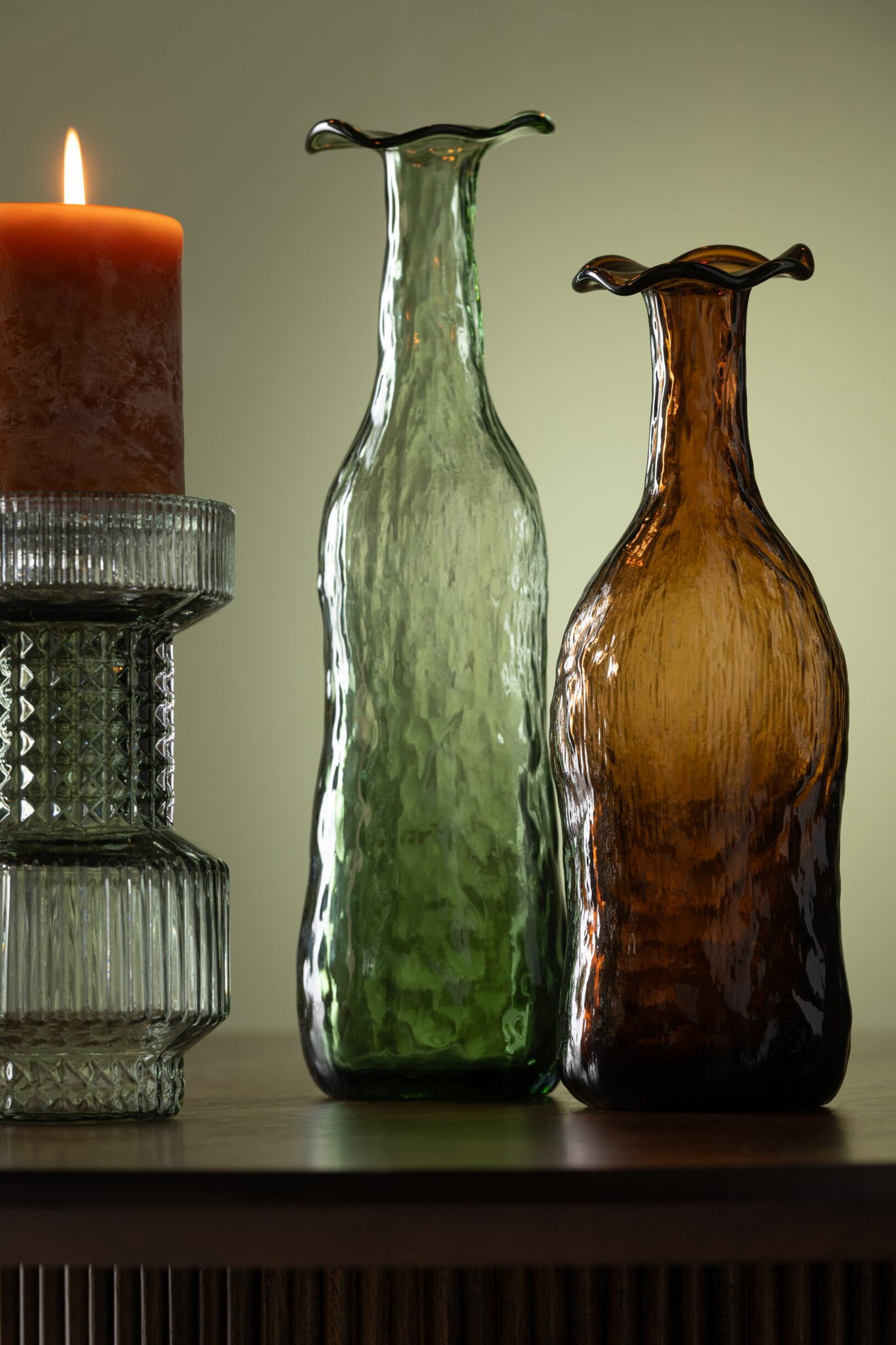 Vaas Stuvine Glas Groen H33 cm - Afbeelding 3