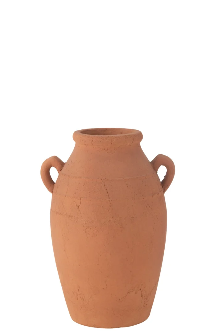 Amfoorvaas Skeirnano koper terracotta, elegante amforavorm met handgrepen, 47 cm hoog