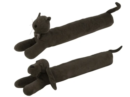 Decoratiefiguur Brugge set van 2 grijs: kat en hond in langwerpige vorm, 23 cm hoog, zachte stoflook