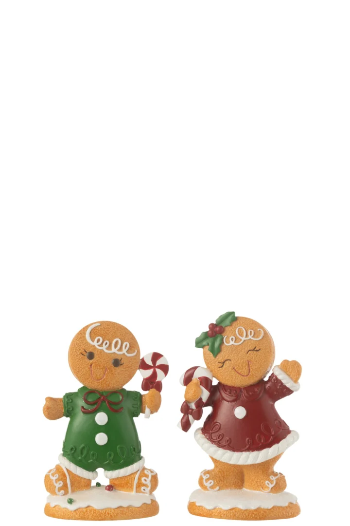 Flintona set van 2 meerkleurige peperkoekfiguren, 23 cm hoog, winterse woonaccessoires