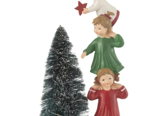 Decoratiefiguur Foormas met drie kindfiguren en kerstboom, meerkleurig, 30 cm hoog