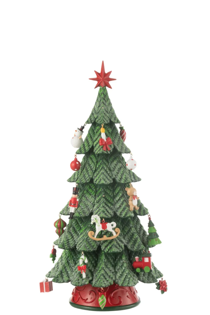 Kerstboom Geelvaro Meerkleurig H51,5 cm met rode ster, vrolijke LED-ornamenten en speelse kerstdecoratie