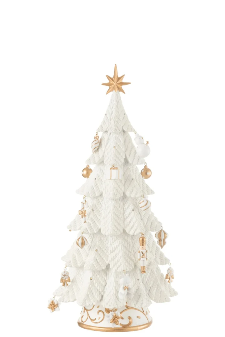 Kerstboom Espoo Meerkleurig H51,5 cm met witte en gouden LED-versiering en decoratieve ornamenten