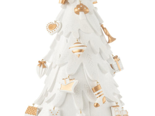 Kerstboom Jaubira Meerkleurig H63 cm: witte kerstboomdecoratie met goudkleurige ornamenten en stertopper
