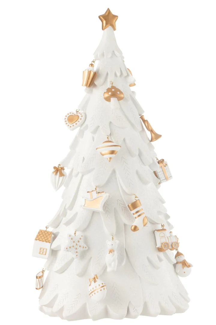 Kerstboom Jaubira Meerkleurig H63 cm: witte kerstboomdecoratie met goudkleurige ornamenten en stertopper
