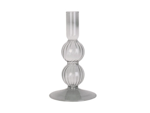 Kandelaar Teinnu van zwart glas met slanke vorm en brede voet, 16 cm hoog, Ø9 cm