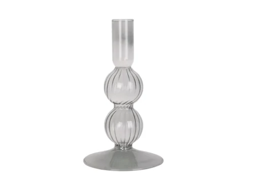 Kandelaar Teinnu van zwart glas met slanke vorm en brede voet, 16 cm hoog, Ø9 cm