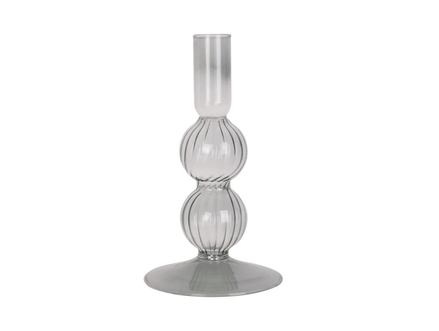 Kandelaar Teinnu van zwart glas met slanke vorm en brede voet, 16 cm hoog, Ø9 cm