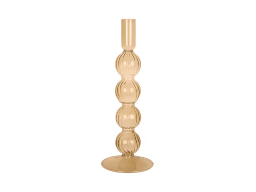 Heivand glazen kandelaar bruin Ø9 cm met slanke, elegante vorm en geribbelde bolle details