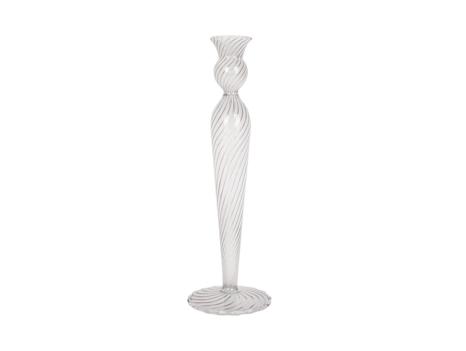 Kandelaar Brise van transparant glas, slank en elegant met gedraaide details en brede voet