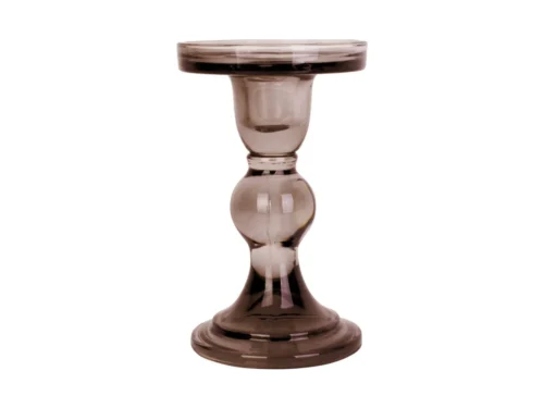 Kandelaar Daulvane van bruin glas, 14 cm hoog en Ø9 cm, met stijlvolle compacte vorm