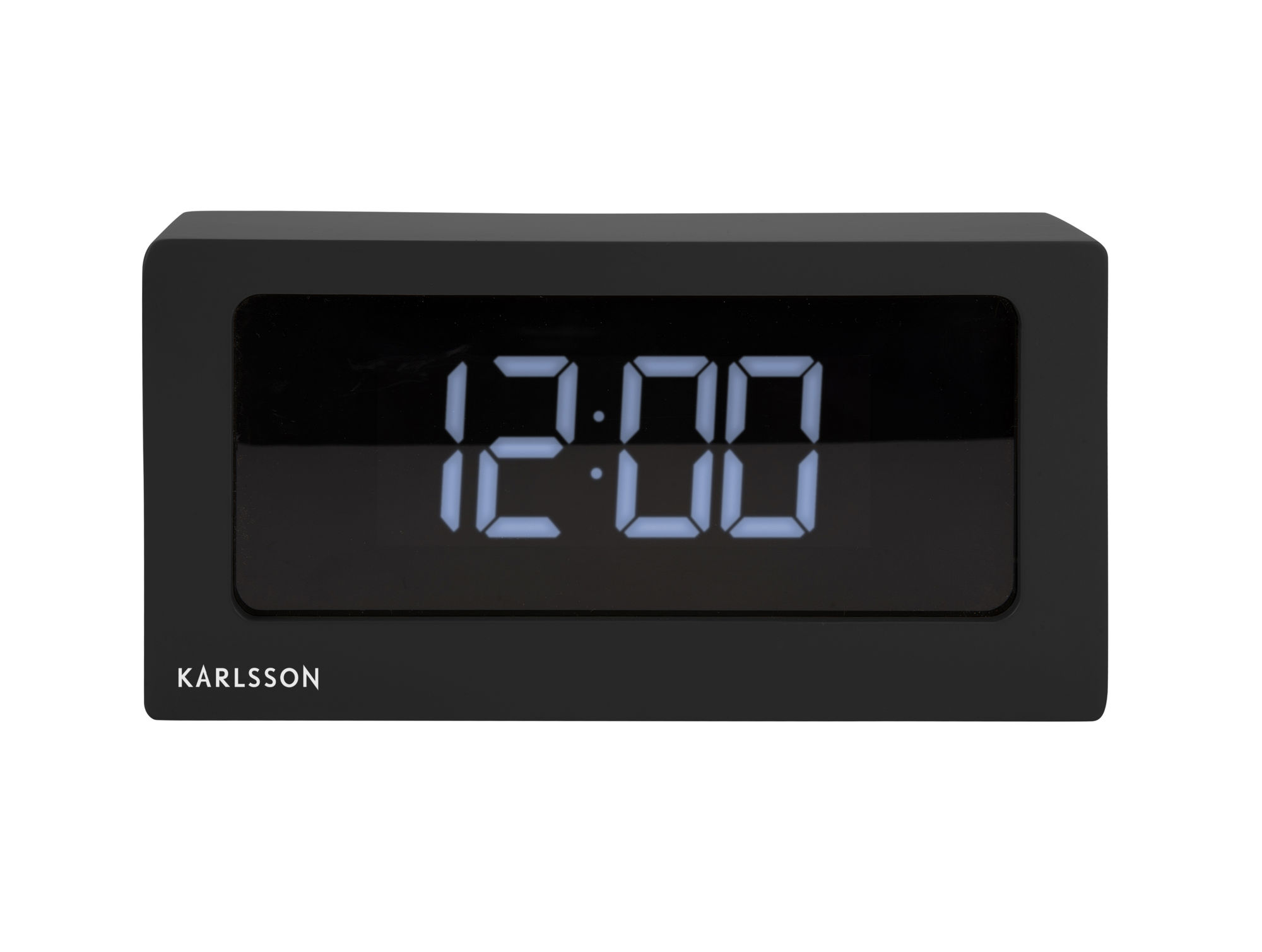 Karlsson Wekker Grauskol zwart met strak digitaal display en compact design voor het nachtkastje