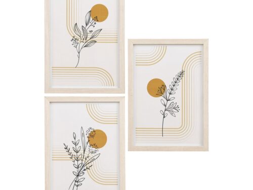 Fotolijst Poormena Glas Naturel set van 3 met lichte houten rand en botanische print, strak en natuurlijk design
