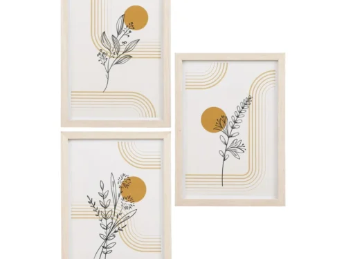 Fotolijst Poormena Glas Naturel set van 3 met lichte houten rand en botanische print, strak en natuurlijk design
