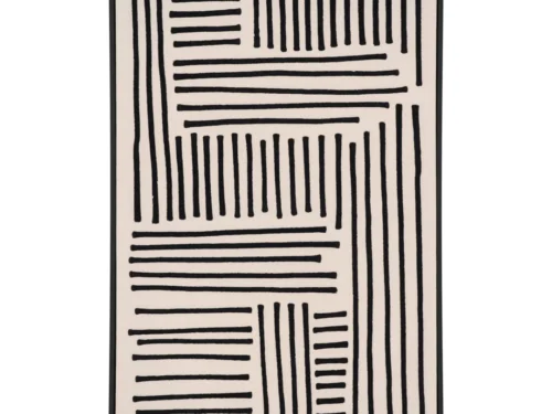 Schilderij Flendil Zwart met abstracte zwarte lijnen op beige canvas, modern ingelijst wanddecoratie