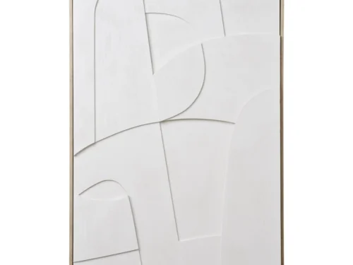 Wanddecoratie Graussea Wit met abstract reliëfdesign en houtkleurige lijst voor een rustige, moderne uitstraling