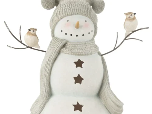 Decoratiefiguur Stierrona sneeuwpop met muts en sjaal, meerkleurig woonaccessoire met vogels, H50 cm