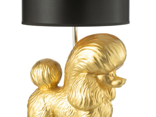Lamp Seemmund Goud met zwarte kap en goudkleurige poedelvoet, decoratief woonaccessoire met E27-aansluiting