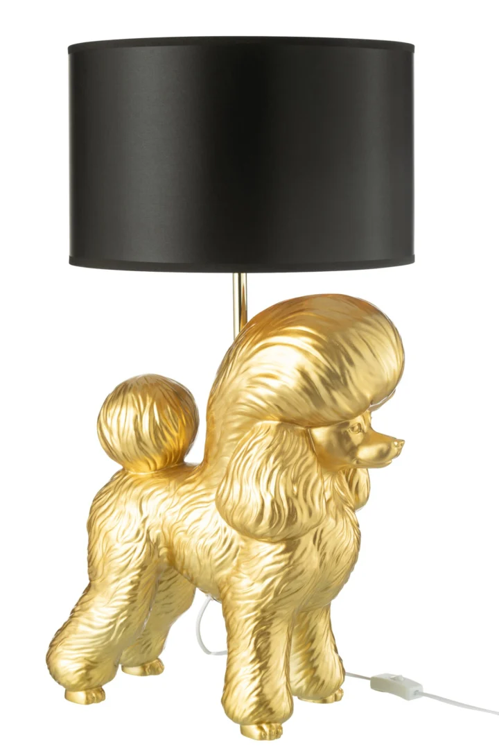 Lamp Seemmund Goud met zwarte kap en goudkleurige poedelvoet, decoratief woonaccessoire met E27-aansluiting