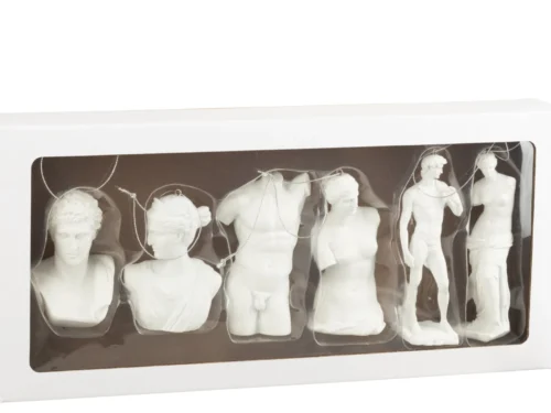 Set van 6 witte Beeld Simmel ornamenten, klassieke bustes en figuren, 13 cm hoog, in geschenkverpakking