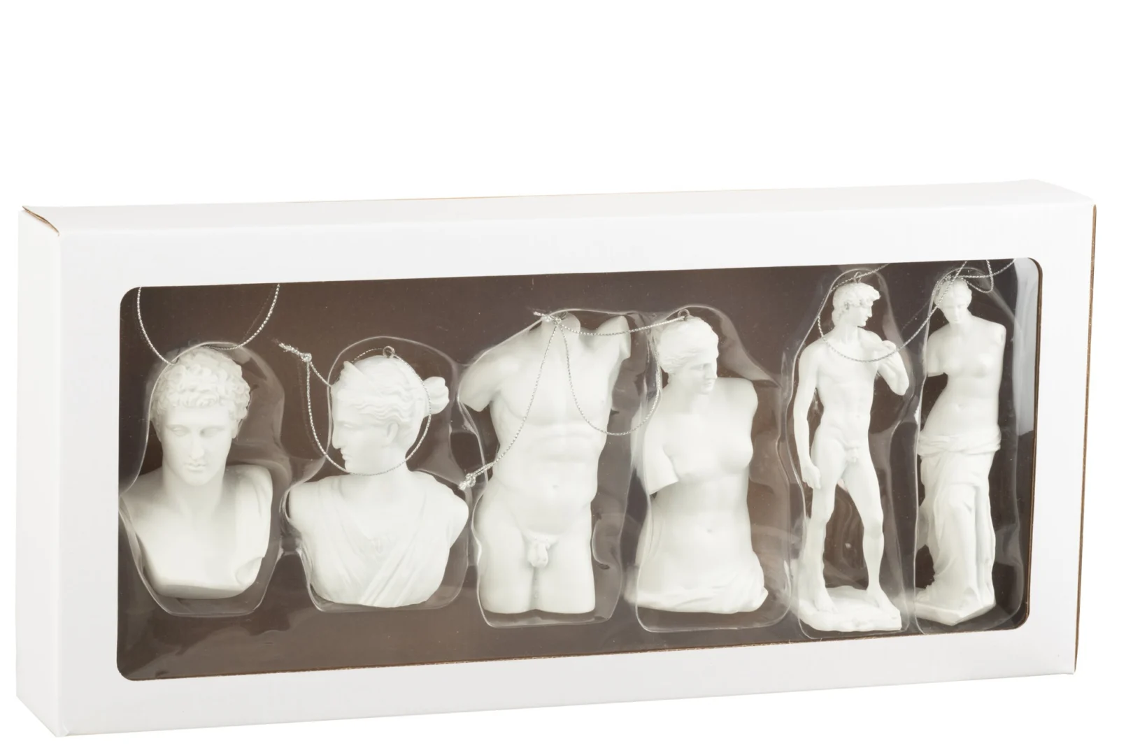 Set van 6 witte Beeld Simmel ornamenten, klassieke bustes en figuren, 13 cm hoog, in geschenkverpakking