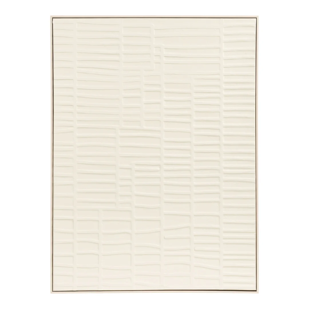Beige Meeby wanddecoratie met reliëf en houten lijst, rustige en elegante muurdecoratie