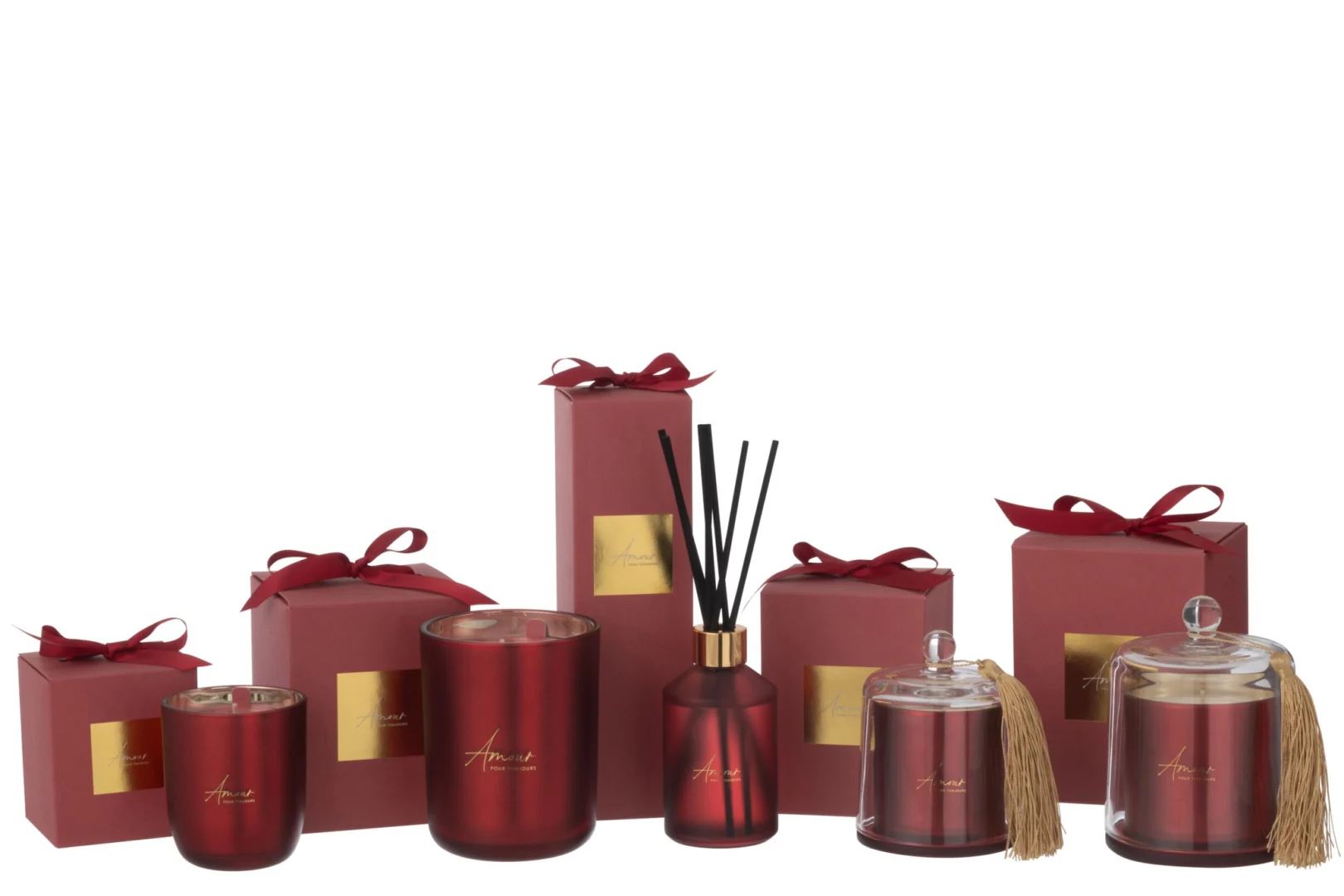 Geurolie Dusse Rood in rood giftbox met geursticks en luxe glazen houder, warme bloemige woonaccessoire