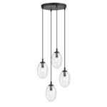 Hanglamp Kamakura zwart Ø12 cm met vier transparante glazen kappen en verstelbare hoogte