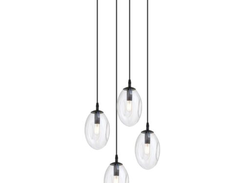 Hanglamp Kamakura zwart Ø12 cm met vier transparante glazen kappen en verstelbare hoogte