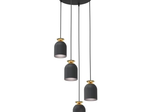Hanglamp Pranto Zwart Ø11 cm met vier verstelbare pendels en gouden accenten