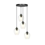 Hanglamp Deneb Zwart Ø14 cm met vier transparante glazen kappen en verstelbare snoeren