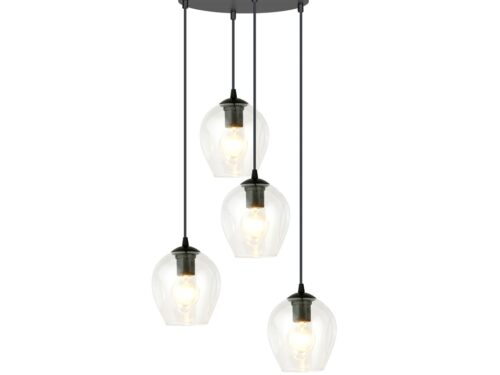 Hanglamp Deneb Zwart Ø14 cm met vier transparante glazen kappen en verstelbare snoeren
