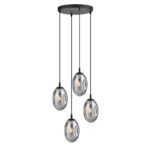 Hanglamp Pontia Zwart Ø12 cm met vier grafietkleurige glazen lampenkappen en slanke zwarte snoeren