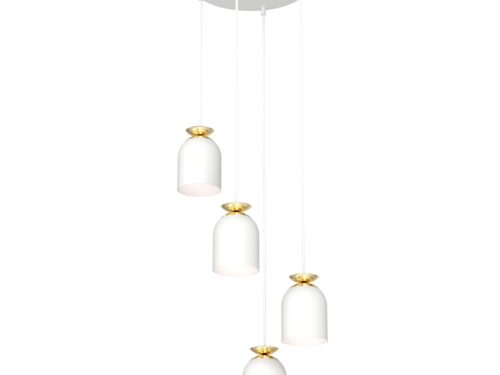 Hanglamp Nielia Wit Ø11 cm met vier verstelbare pendels en goudkleurige details