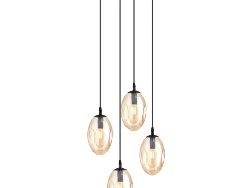 Hanglamp Truvona Zwart Ø12 cm met 4 amberglazen bollen en verstelbare snoeren in modern design
