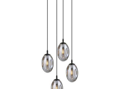 Hanglamp Pontia Zwart Ø12 cm met vier grafietkleurige glazen lampenkappen en slanke zwarte snoeren