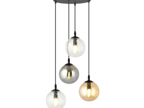 Hanglamp Pralvek Zwart Ø14 cm met 4 glazen bollen en verstelbare snoeren