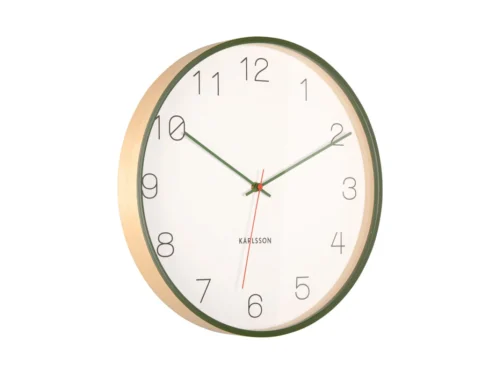 Wandklok Stultea Donkergroen met berkenhout, 40 cm, subtiele groene rand en duidelijke cijfers