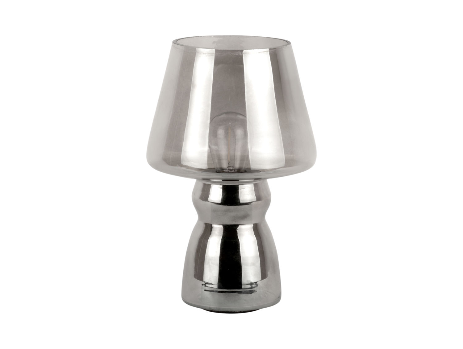 Tafellamp Brierru van glas Ø17 cm, zilverkleurig, compact met retro vorm en moderne uitstraling
