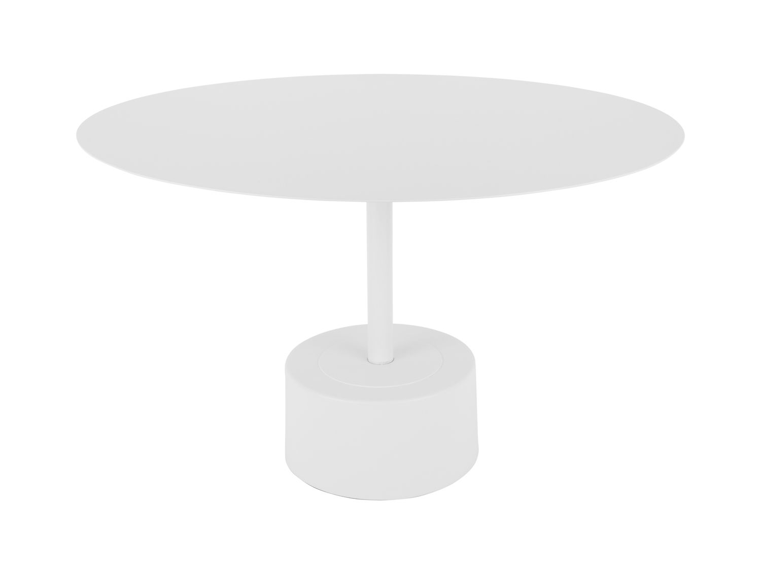 Bijzettafel Sloollik Metaal Ø55 cm, rond wit design met slanke poot en cilindervormige voet