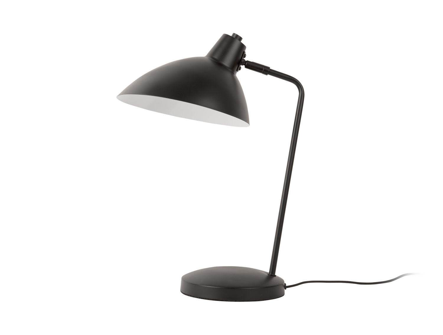 Tafellamp Zisty Zwart H49 cm, matte zwarte metalen tafellamp met slanke arm en brede kap