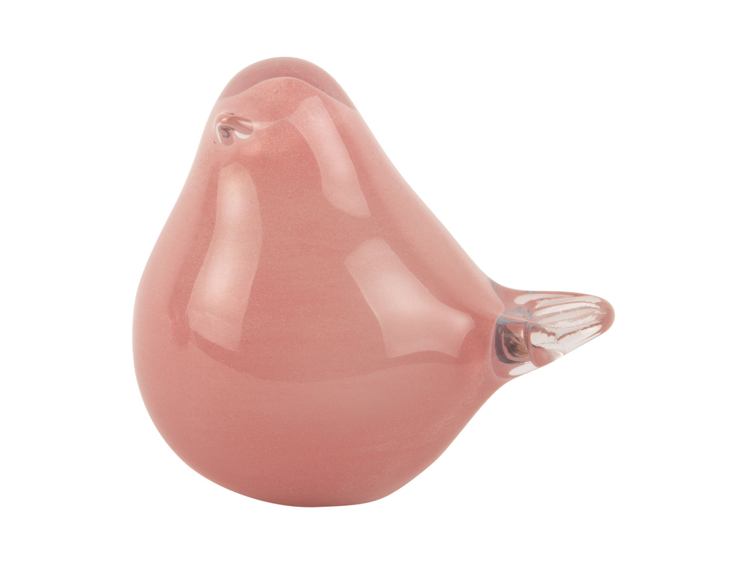 Present Time Fat Bird glazen beeld in zacht roze, compact en glad met strakke vogelvorm, H12 cm