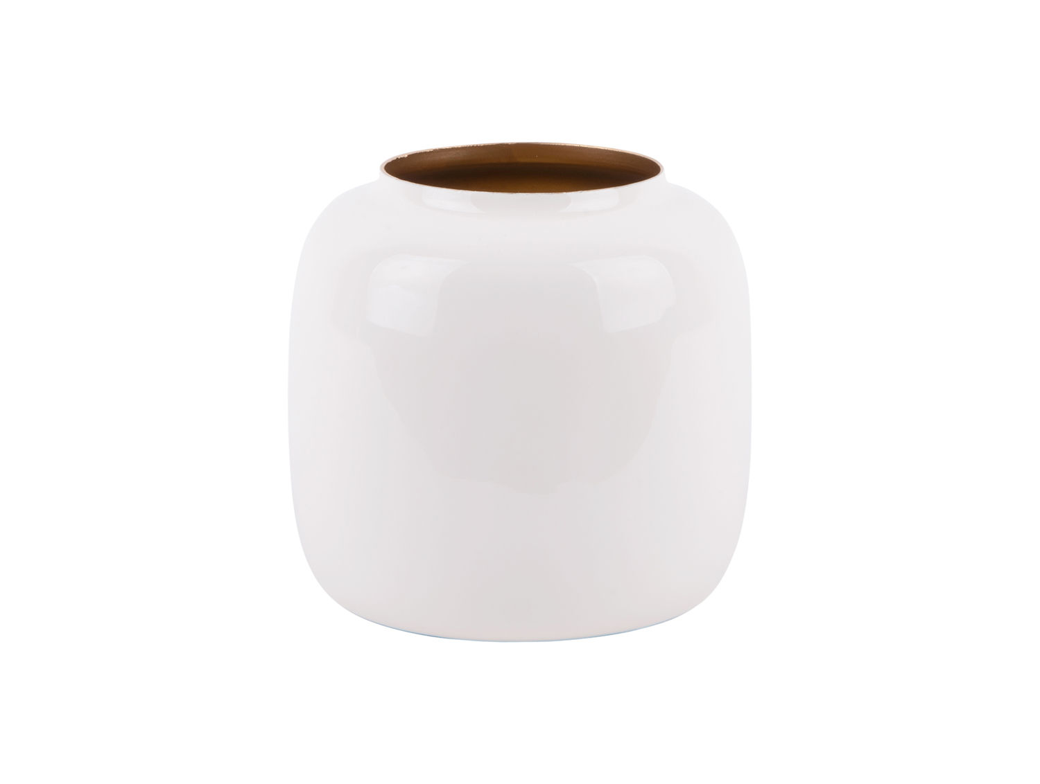 Vaas Mummas metaal wit Ø13 cm, compact en rond met glanzende afwerking voor losse bloemen of takken