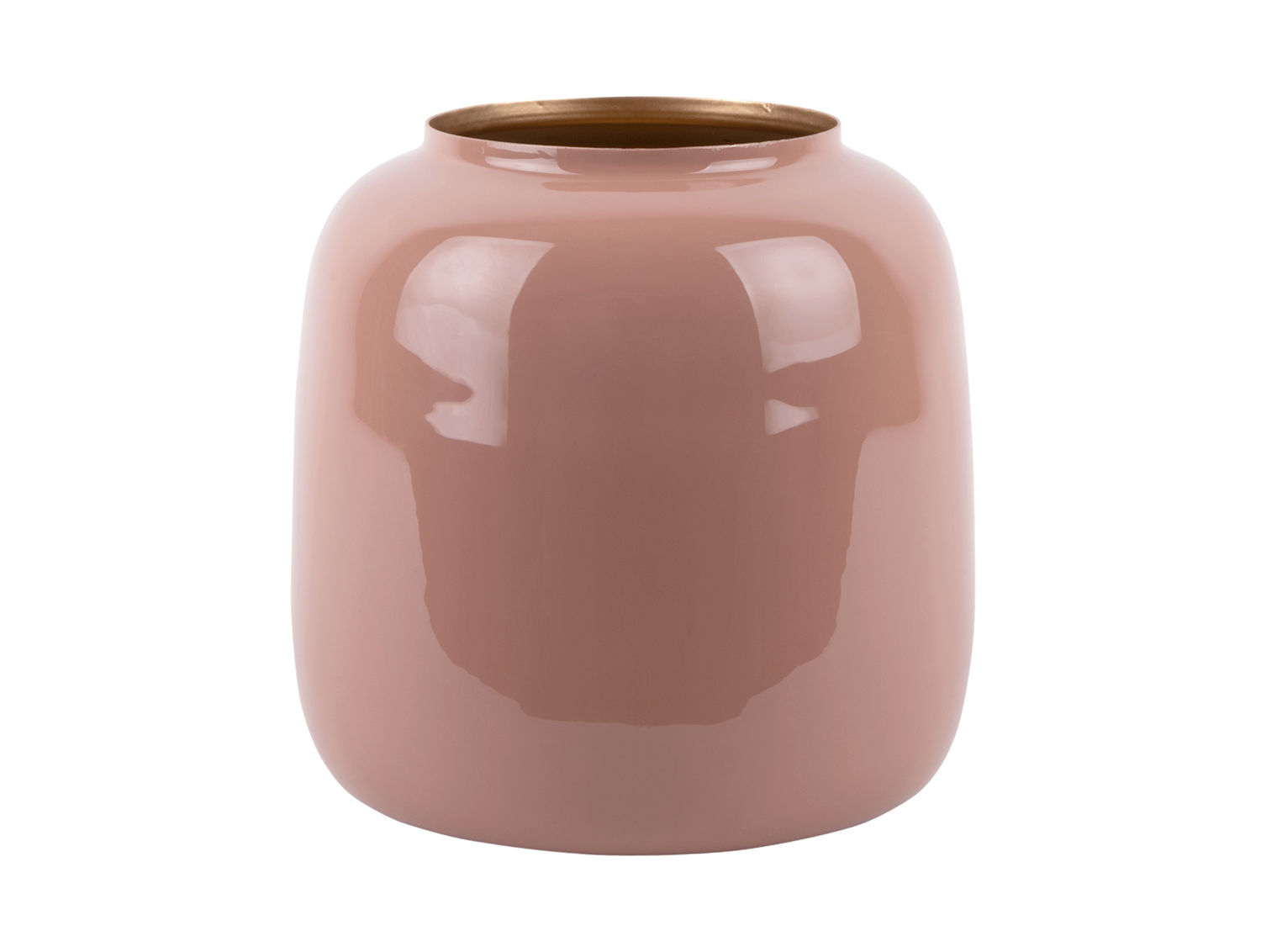 Vaas Alonissos metaal roze met glanzende afwerking en compact, rond design Ø19 cm