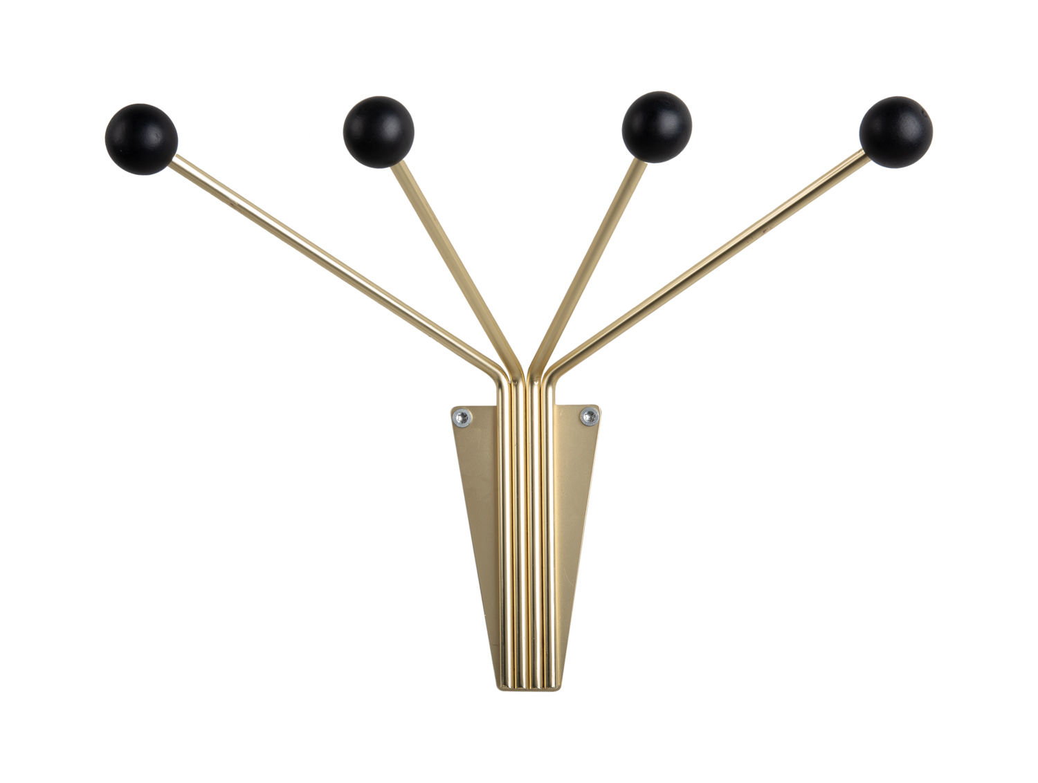 Kapstok Brollella zwart 30 cm met retro gouden armen en vier zwarte bolhaken van Present Time
