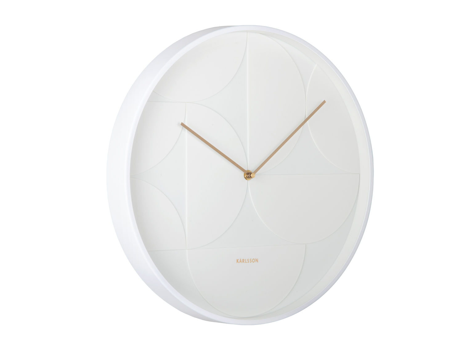 Karlsson Wandklok Faandon Wit, 40 cm, minimalistisch Scandinavisch ontwerp met gelaagd reliëf en gouden wijzers