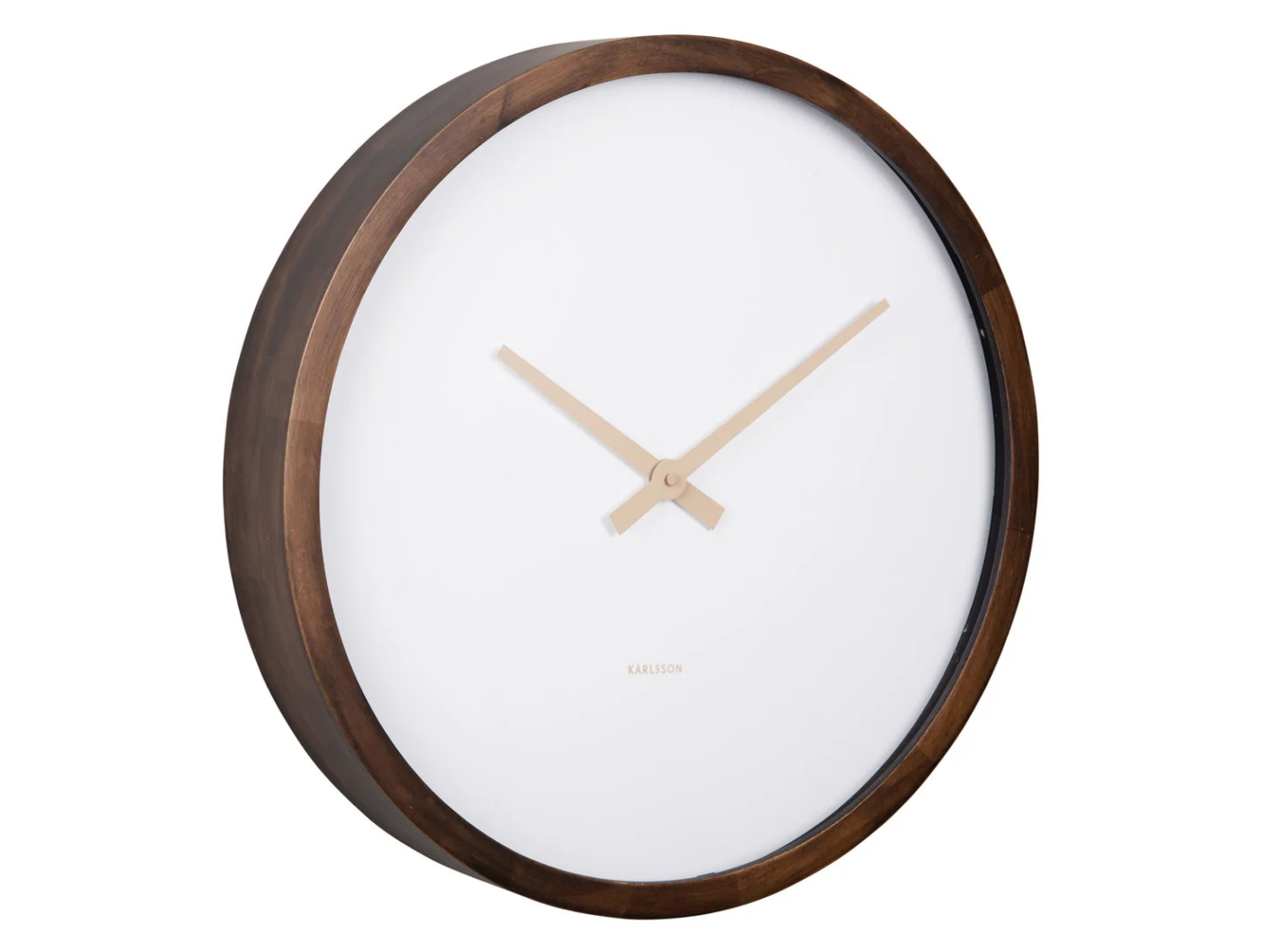 Wandklok Vausky Hout met robuuste houten rand, witte wijzerplaat en minimalistische beige wijzers